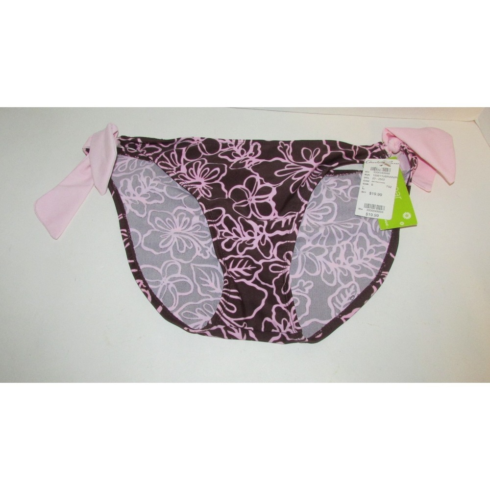 Charlotte Russe brown pink women's NWT bikini swim suit bottom floral Large ties